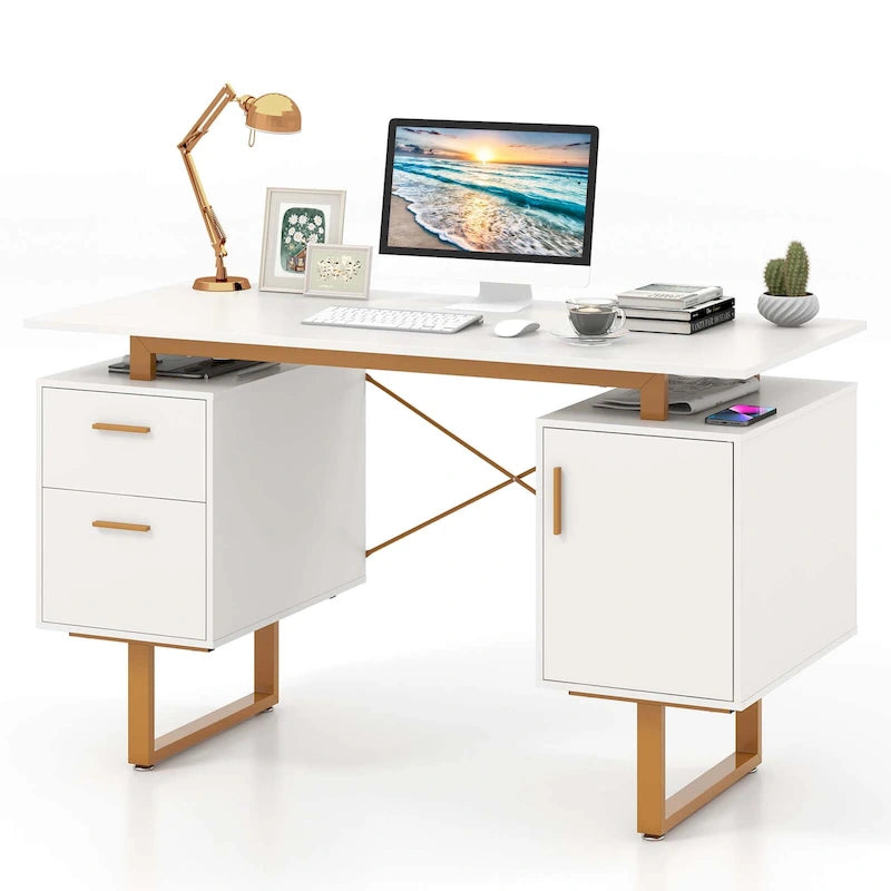 130 cm Home-Office-Schreibtisch mit schwebender Arbeitsplatte und zwei Schubladen