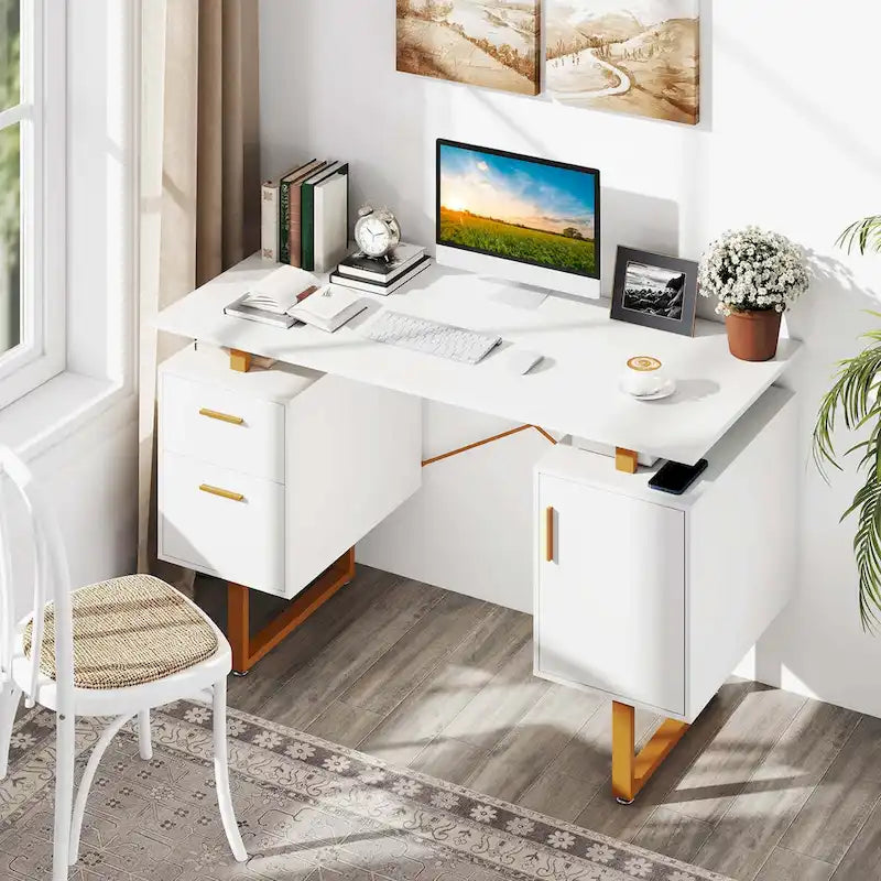 130 cm Home-Office-Schreibtisch mit schwebender Arbeitsplatte und zwei Schubladen