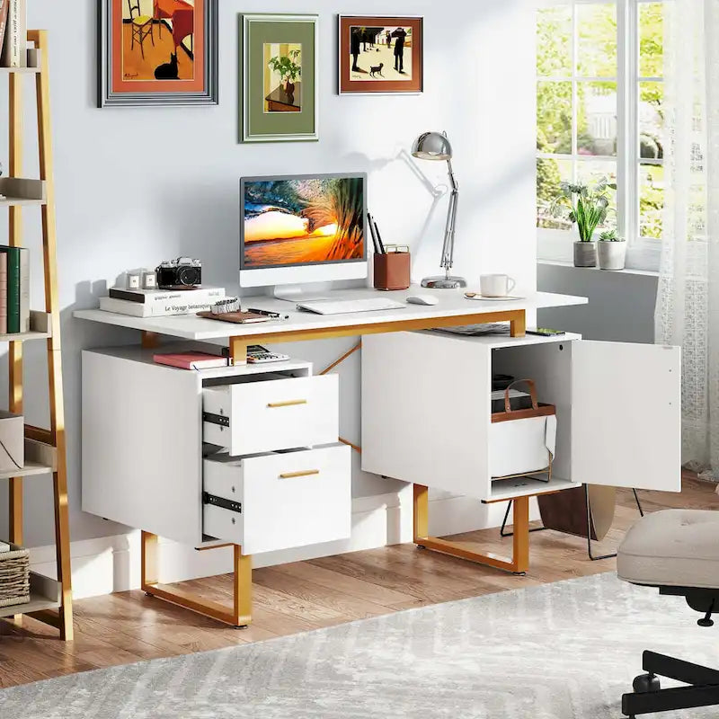 130 cm Home-Office-Schreibtisch mit schwebender Arbeitsplatte und zwei Schubladen