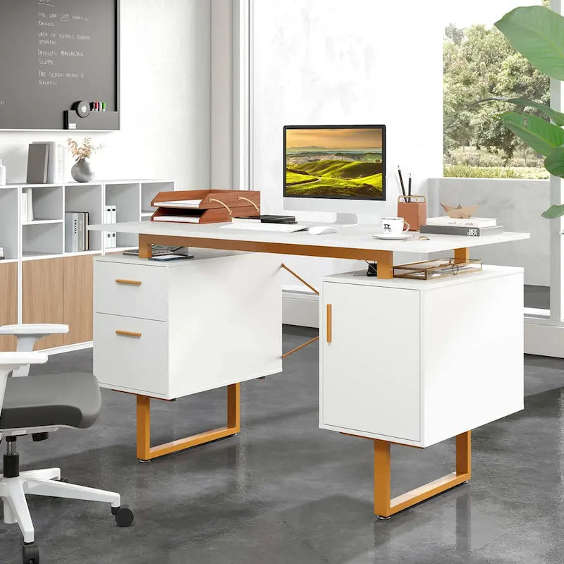 130 cm Home-Office-Schreibtisch mit schwebender Arbeitsplatte und zwei Schubladen