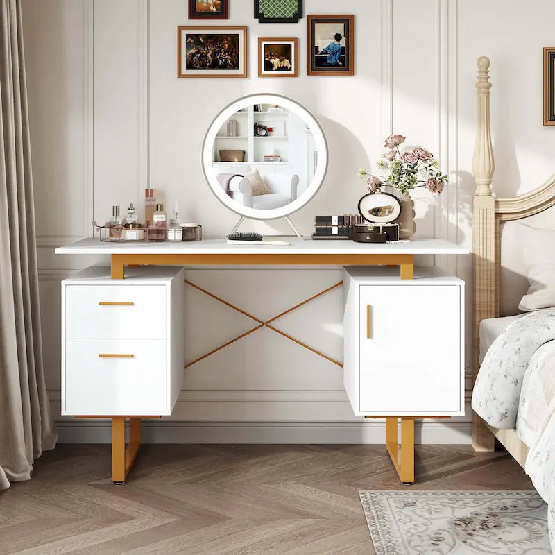 130 cm Home-Office-Schreibtisch mit schwebender Arbeitsplatte und zwei Schubladen