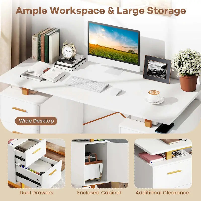 130 cm Home-Office-Schreibtisch mit schwebender Arbeitsplatte und zwei Schubladen