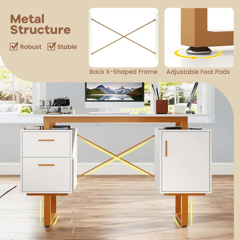 130 cm Home-Office-Schreibtisch mit schwebender Arbeitsplatte und zwei Schubladen