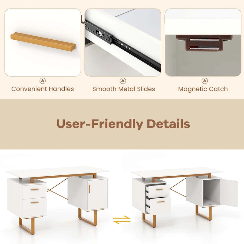 130 cm Home-Office-Schreibtisch mit schwebender Arbeitsplatte und zwei Schubladen