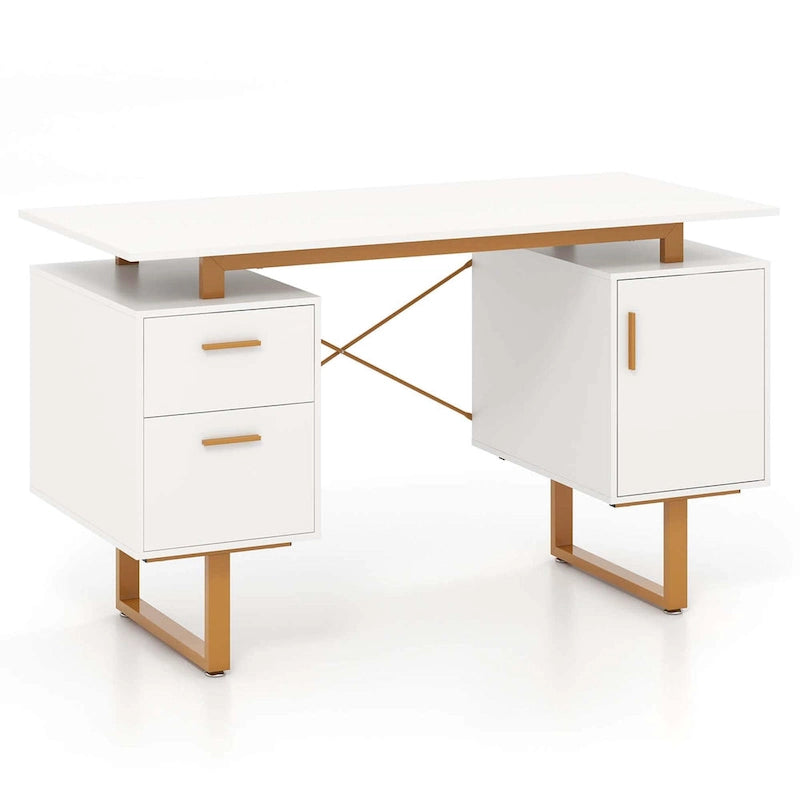 130 cm Home-Office-Schreibtisch mit schwebender Arbeitsplatte und zwei Schubladen