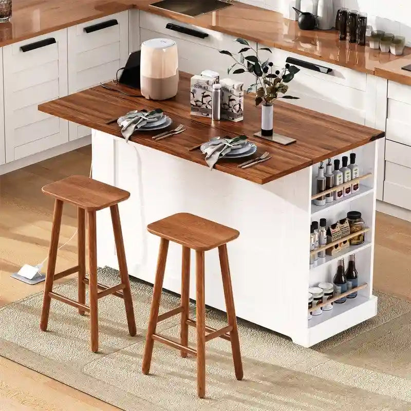 Kücheninsel im Landhausstil mit Klappplatte, 3 Schubladen, Glastüren und Steckdose