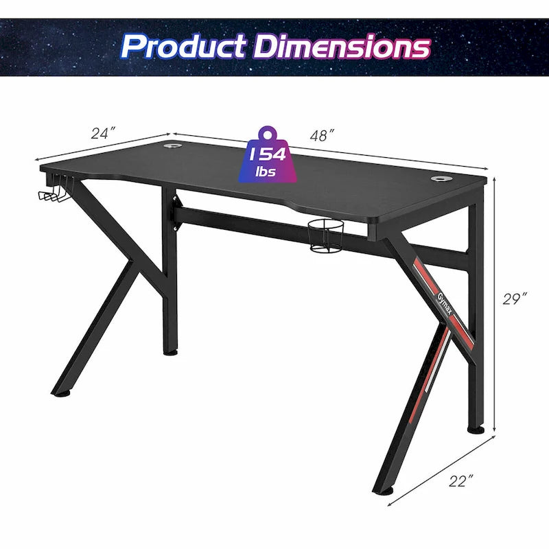 48" K-förmiger Gaming-Tisch mit Getränkehalter