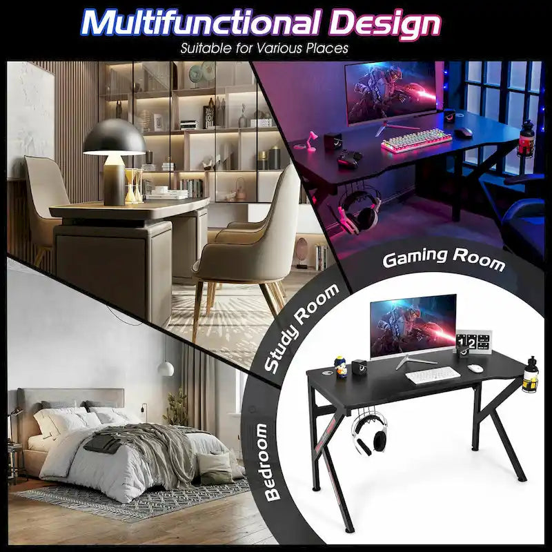 48" K-förmiger Gaming-Tisch mit Getränkehalter