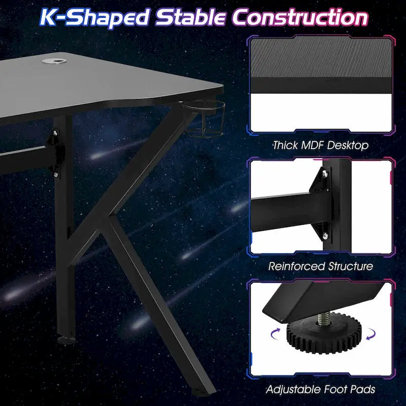 48" K-förmiger Gaming-Tisch mit Getränkehalter