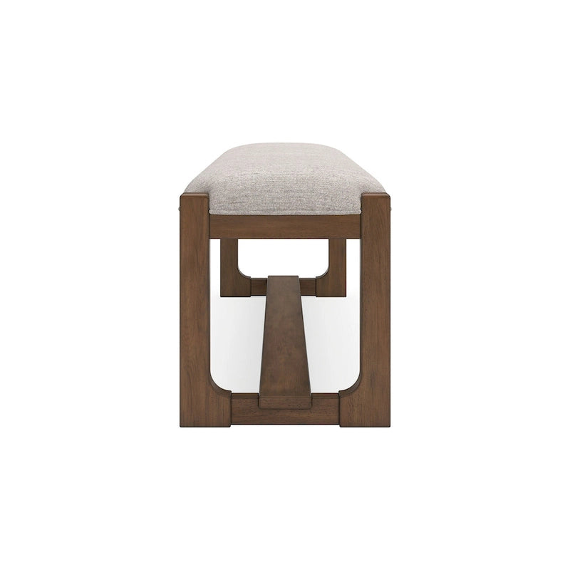 Große gepolsterte Esszimmerbank, 163 cm – beiges Polyester und braunes Holz