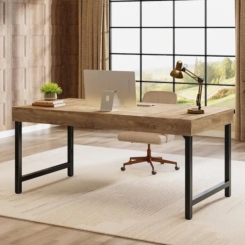 55 Zoll Industrie-Cheftisch, rustikaler einfacher Computer-Laptoptisch mit stabilen Metallbeinen