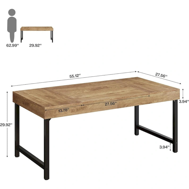 55 Zoll Industrie-Cheftisch, rustikaler einfacher Computer-Laptoptisch mit stabilen Metallbeinen