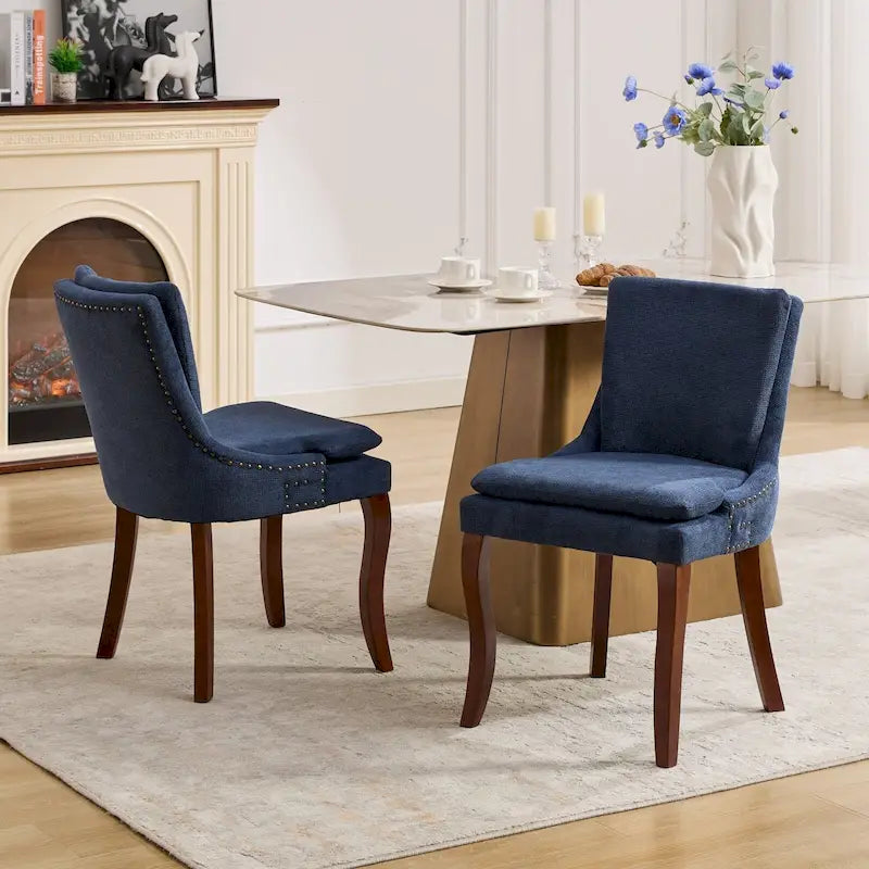 Moderne Esszimmerstühle 2er-Set, Esszimmerstühle mit Chenille-Bezug, Akzent-Loungesessel für Wohnzimmer mit geschwungenen Massivholzbeinen