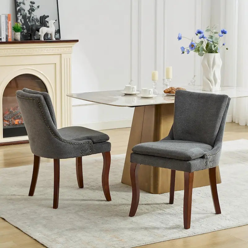 Moderne Esszimmerstühle 2er-Set, Esszimmerstühle mit Chenille-Bezug, Akzent-Loungesessel für Wohnzimmer mit geschwungenen Massivholzbeinen