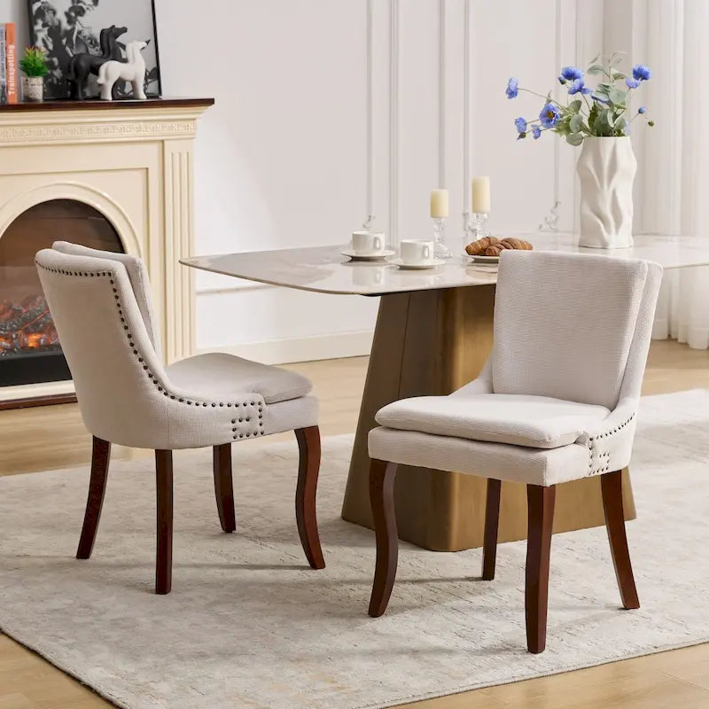 Moderne Esszimmerstühle 2er-Set, Esszimmerstühle mit Chenille-Bezug, Akzent-Loungesessel für Wohnzimmer mit geschwungenen Massivholzbeinen