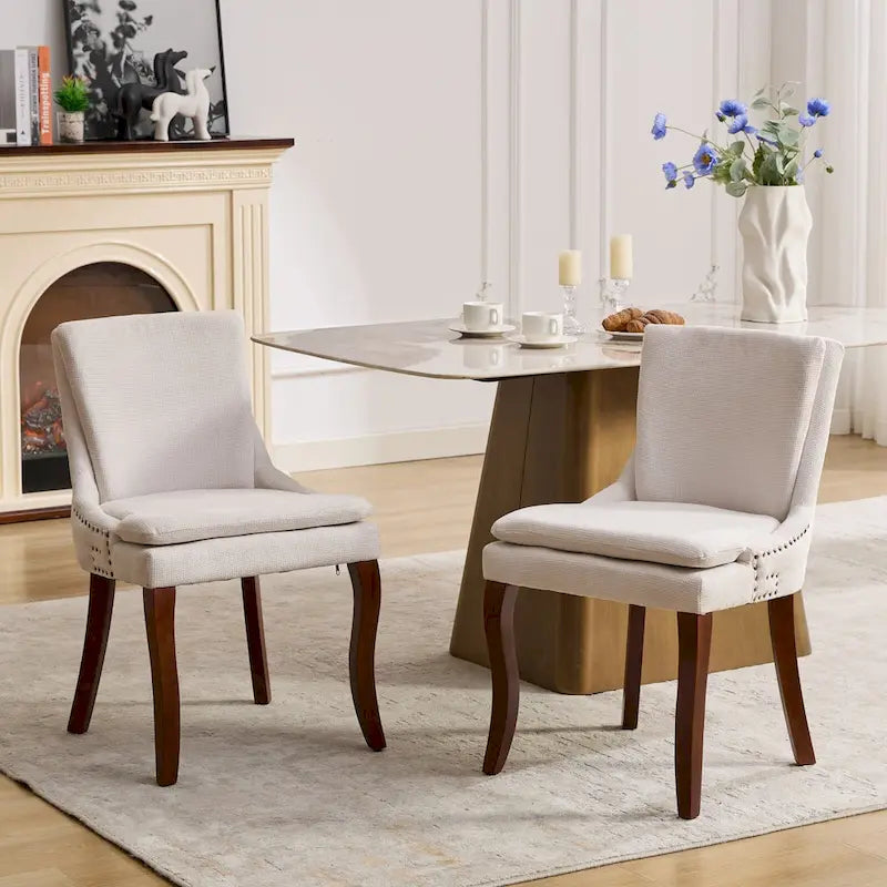 Moderne Esszimmerstühle 2er-Set, Esszimmerstühle mit Chenille-Bezug, Akzent-Loungesessel für Wohnzimmer mit geschwungenen Massivholzbeinen