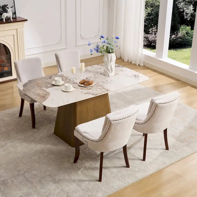 Moderne Esszimmerstühle 2er-Set, Esszimmerstühle mit Chenille-Bezug, Akzent-Loungesessel für Wohnzimmer mit geschwungenen Massivholzbeinen