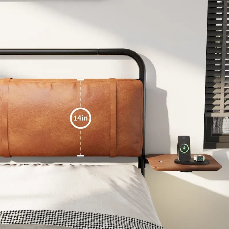 Metall-Plattformbett King Size mit gepolstertem Kopfteil und Ladestation