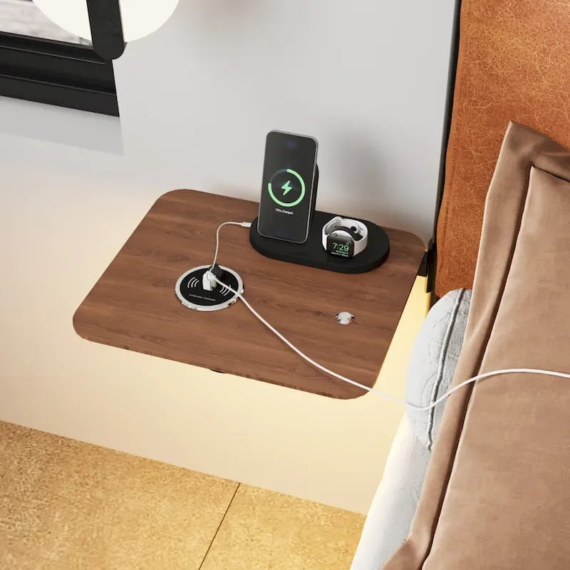 Metall-Plattformbett King Size mit gepolstertem Kopfteil und Ladestation