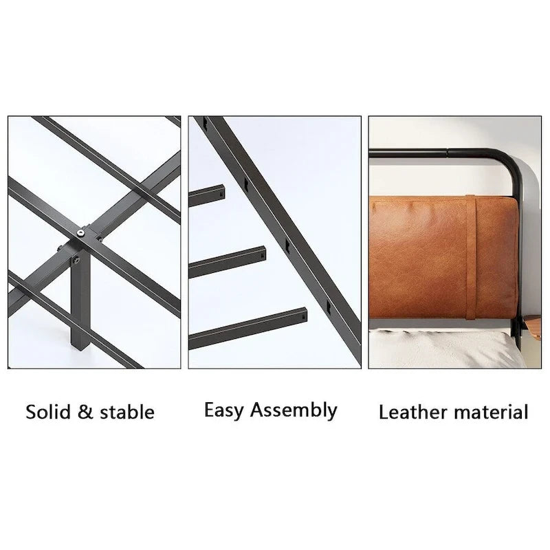 Metall-Plattformbett King Size mit gepolstertem Kopfteil und Ladestation