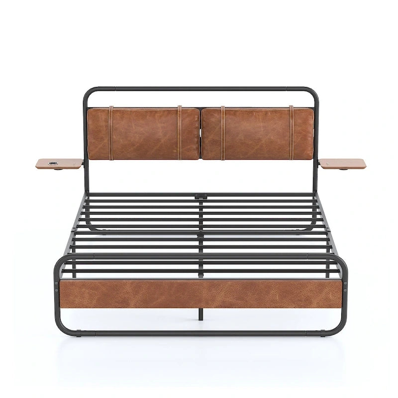 Metall-Plattformbett King Size mit gepolstertem Kopfteil und Ladestation