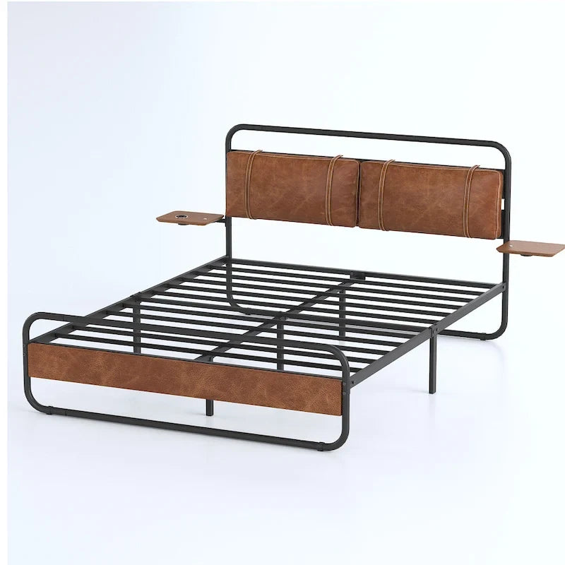 Metall-Plattformbett King Size mit gepolstertem Kopfteil und Ladestation