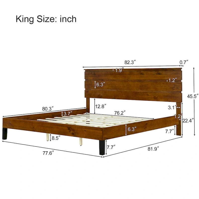 Braunes Kingsize-Bett aus Massivholz im Mid-Century Modern Stil