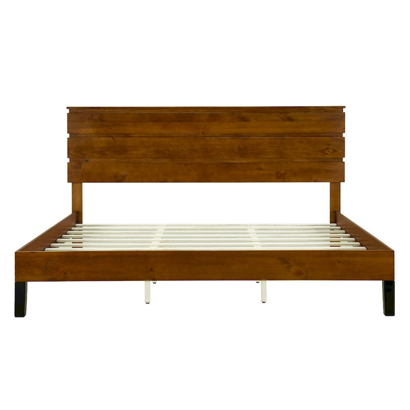 Braunes Kingsize-Bett aus Massivholz im Mid-Century Modern Stil