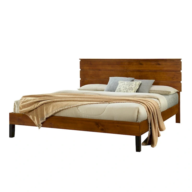 Braunes Kingsize-Bett aus Massivholz im Mid-Century Modern Stil