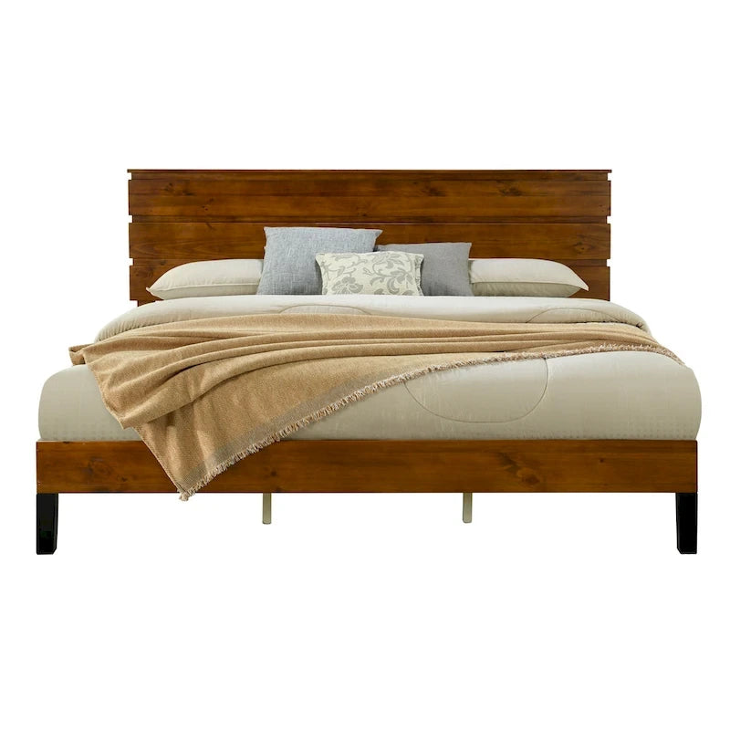 Braunes Kingsize-Bett aus Massivholz im Mid-Century Modern Stil