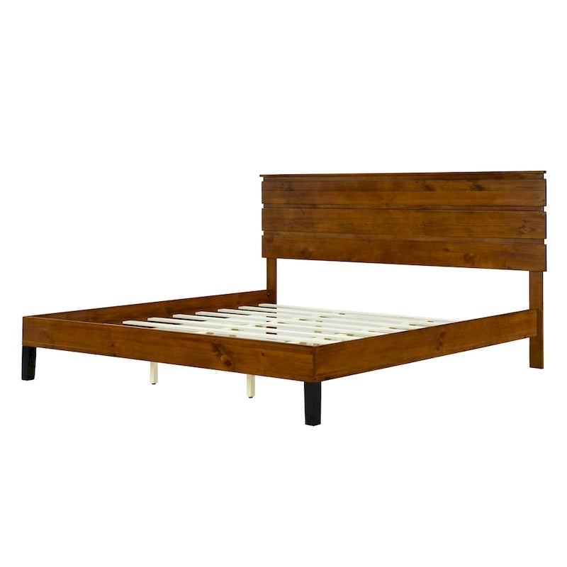 Braunes Kingsize-Bett aus Massivholz im Mid-Century Modern Stil
