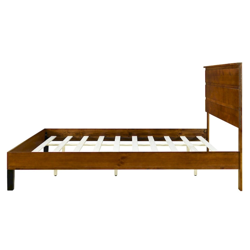 Braunes Kingsize-Bett aus Massivholz im Mid-Century Modern Stil