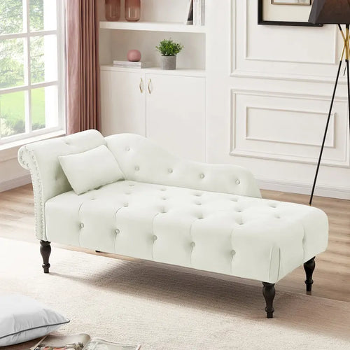 Modern 60.6 Velvet Upholstered Buttons Tufted Chaise Lounge Chair with Solid Wood Legs and Nailheads