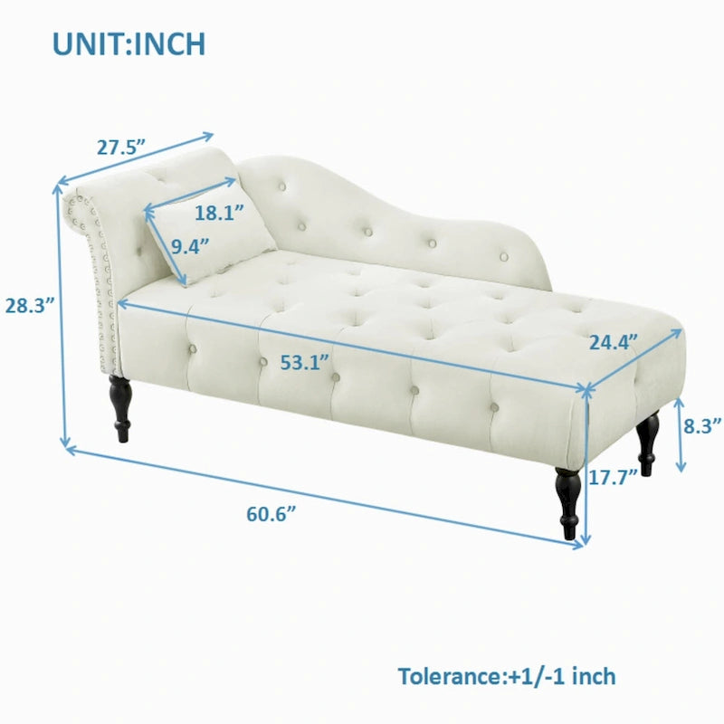 60.6" Samt-Récamiere mit Knopfheftung, Massivholzbeinen und Ziernägeln