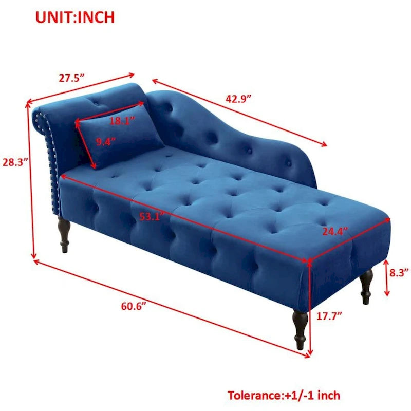 60.6" Samt-Récamiere mit Knopfheftung, Massivholzbeinen und Ziernägeln