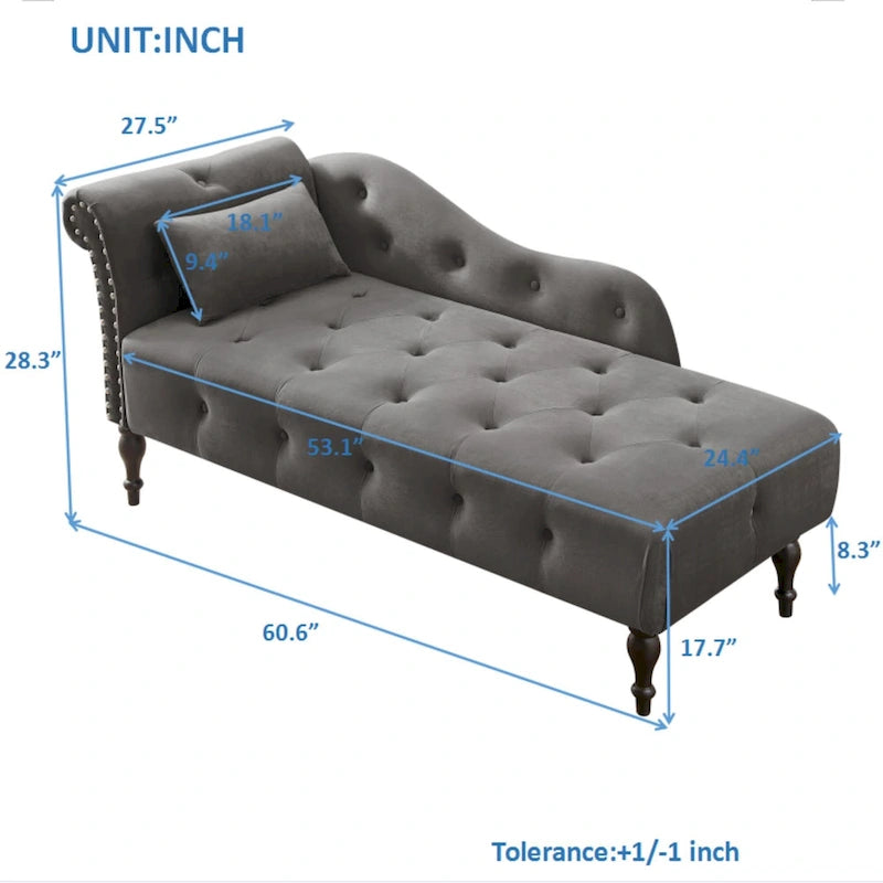 60.6" Samt-Récamiere mit Knopfheftung, Massivholzbeinen und Ziernägeln