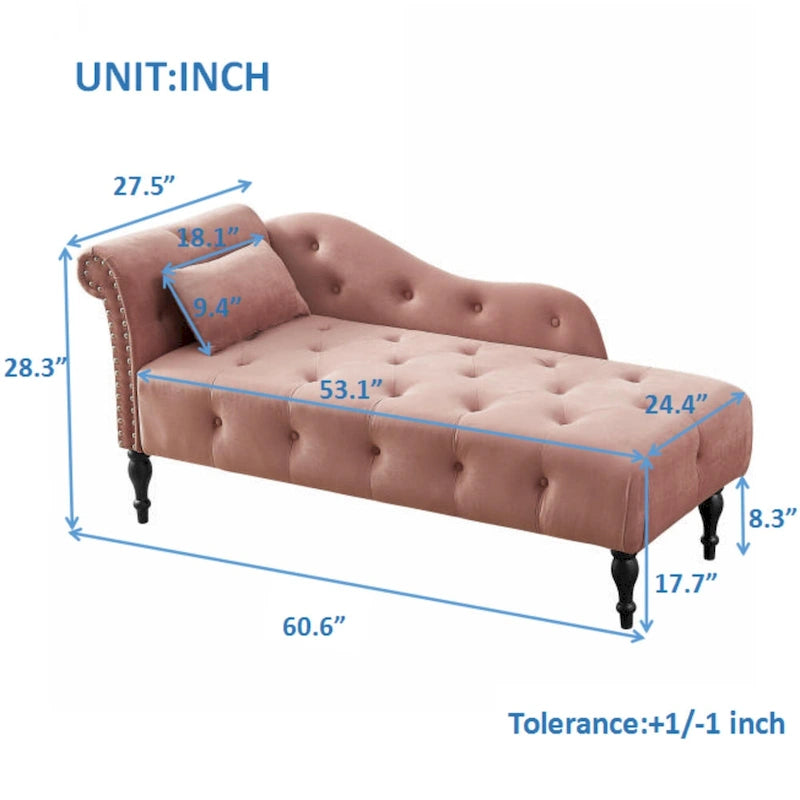 60.6" Samt-Récamiere mit Knopfheftung, Massivholzbeinen und Ziernägeln