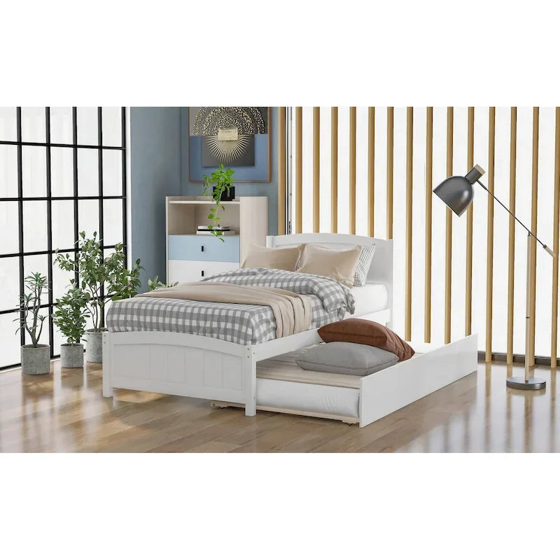 Kiefer-Plattformbett mit Ausziehbett und Kopfteil