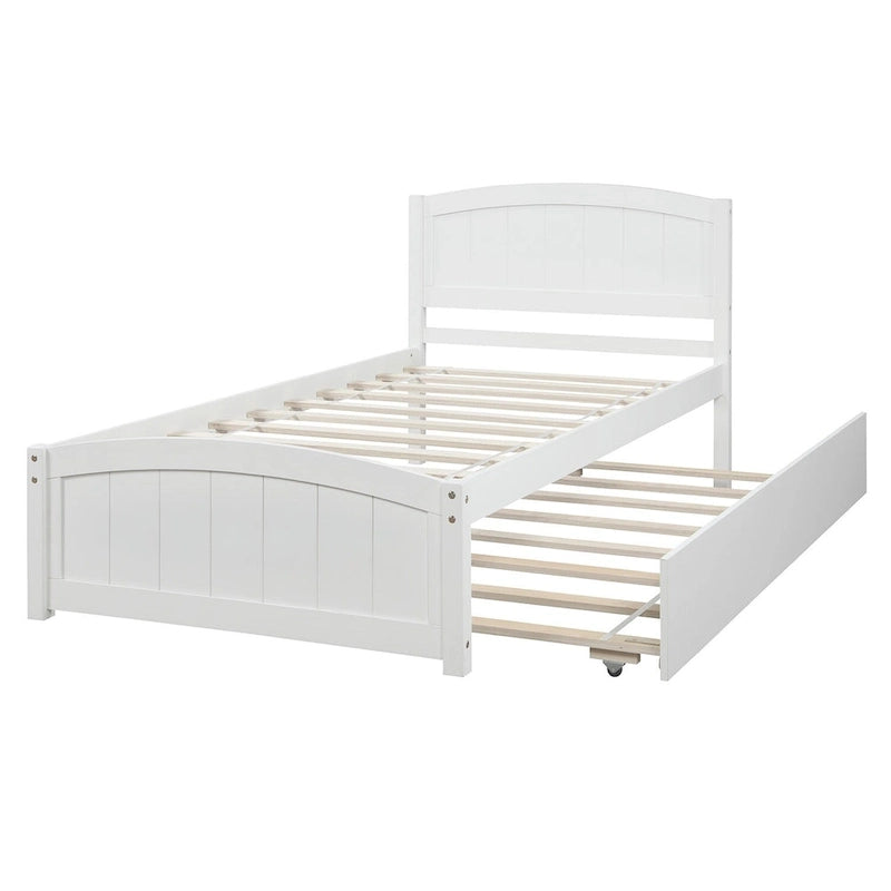 Kiefer-Plattformbett mit Ausziehbett und Kopfteil