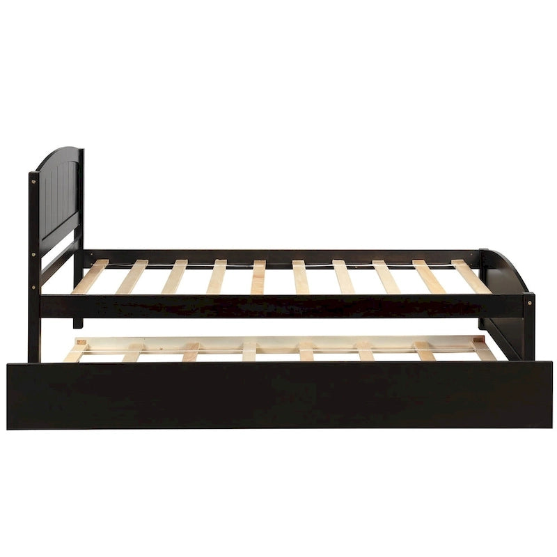 Kiefer-Plattformbett mit Ausziehbett und Kopfteil