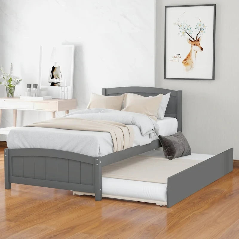 Kiefer-Plattformbett mit Ausziehbett und Kopfteil