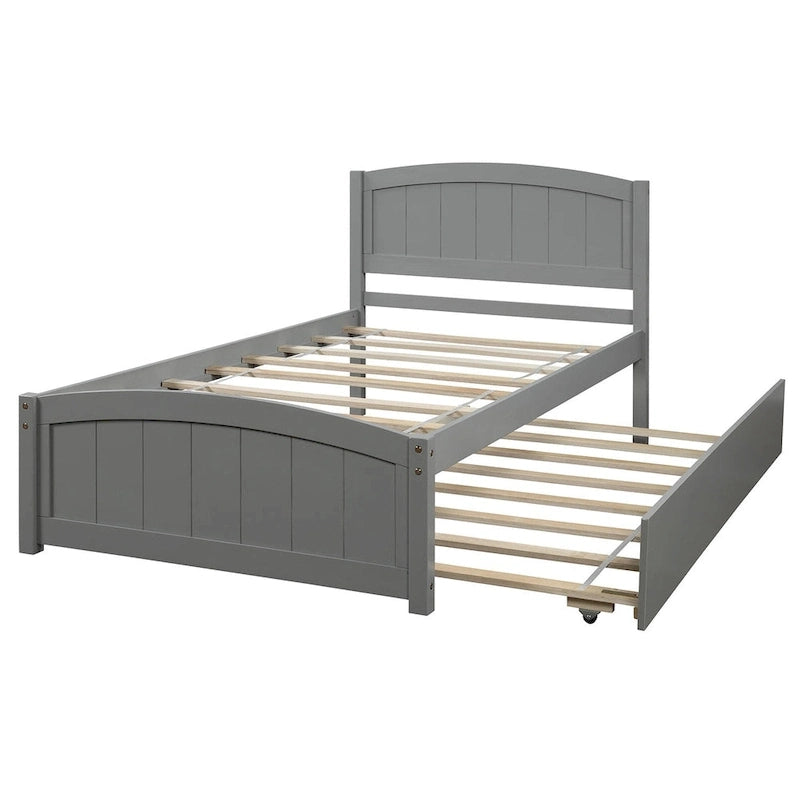 Kiefer-Plattformbett mit Ausziehbett und Kopfteil