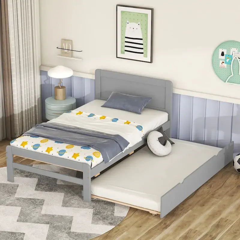 Plattformbett aus Kautschukholz mit Ausziehbett