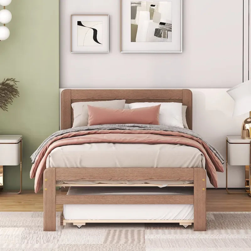 Plattformbett aus Kautschukholz mit Ausziehbett