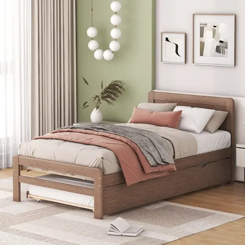 Plattformbett aus Kautschukholz mit Ausziehbett
