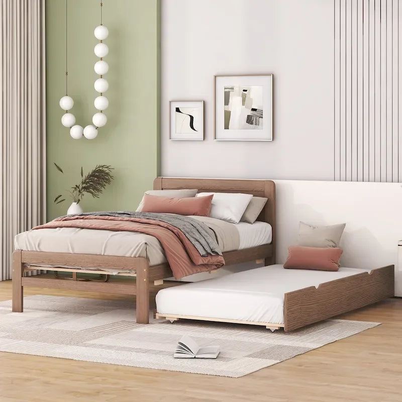 Plattformbett aus Kautschukholz mit Ausziehbett