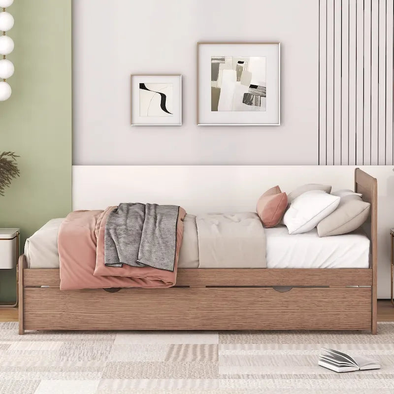 Plattformbett aus Kautschukholz mit Ausziehbett