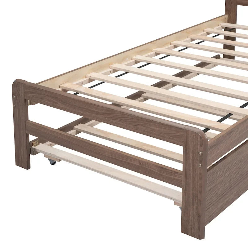 Plattformbett aus Kautschukholz mit Ausziehbett