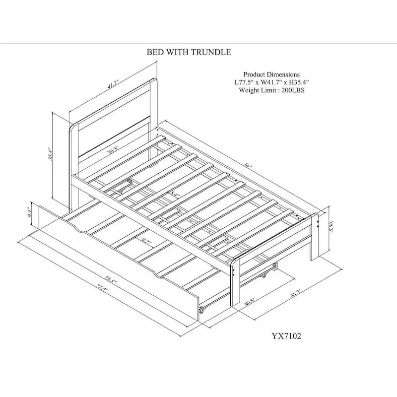 Plattformbett aus Kautschukholz mit Ausziehbett