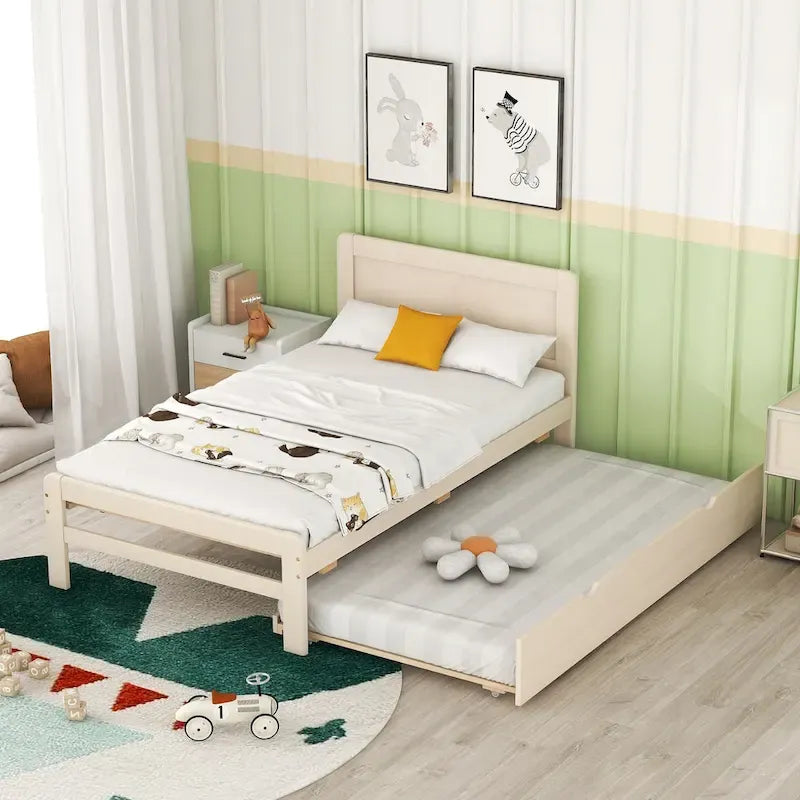 Plattformbett aus Kautschukholz mit Ausziehbett